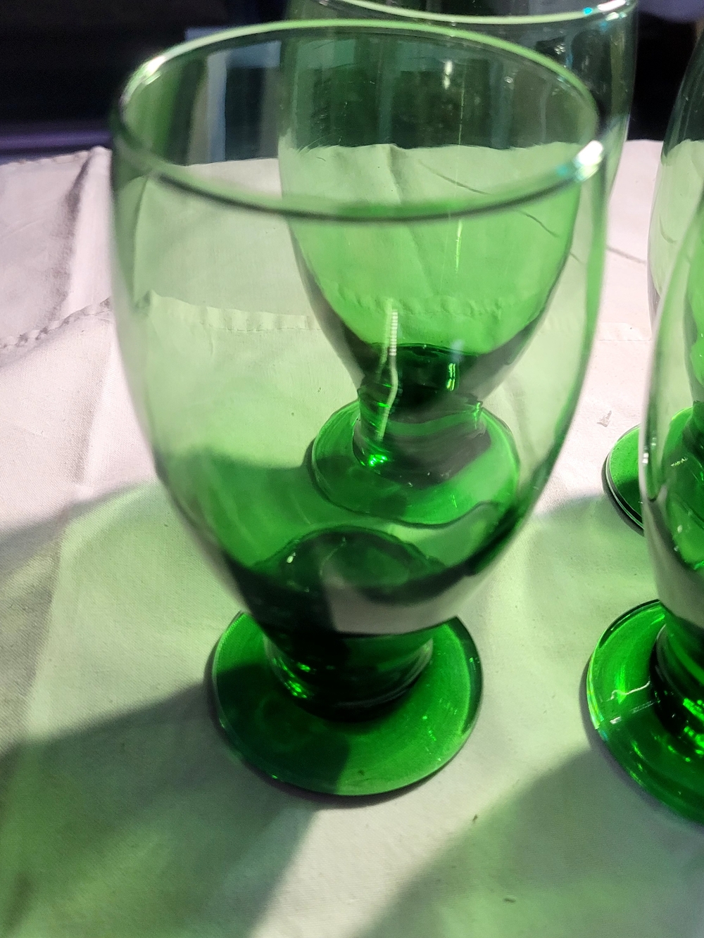 Libbey Cristar Glasses Green Footed Set 4 - Picture 3 of 9
